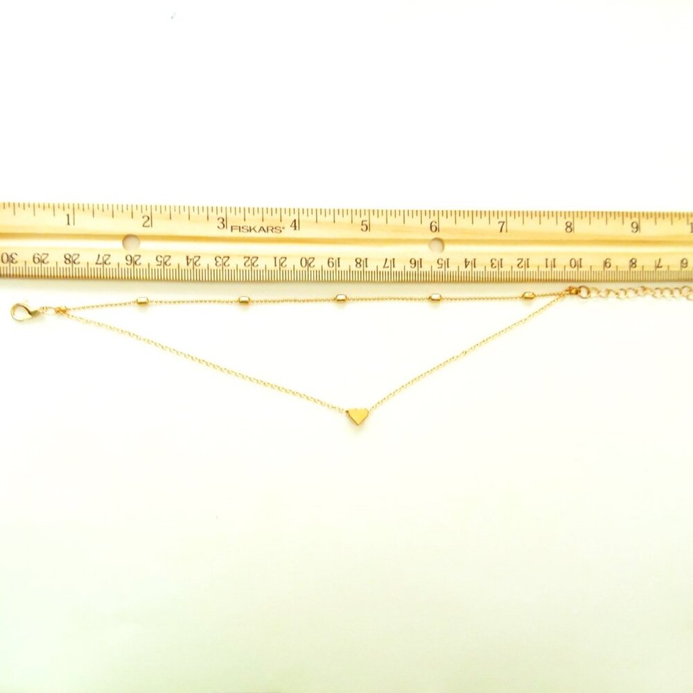 Anklet Heart Bead Double Chain Beach Vacation Minimalist Gold Trendy Stylish - Picture 2 of 2